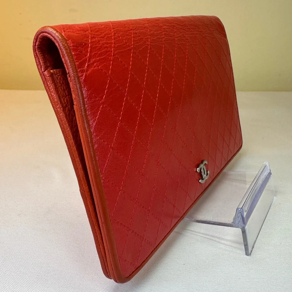 CHANEL CC Diamond Embossed Coral Leather Wallet SHW Sticker #11 2006-08 COA - Picture 6 of 13